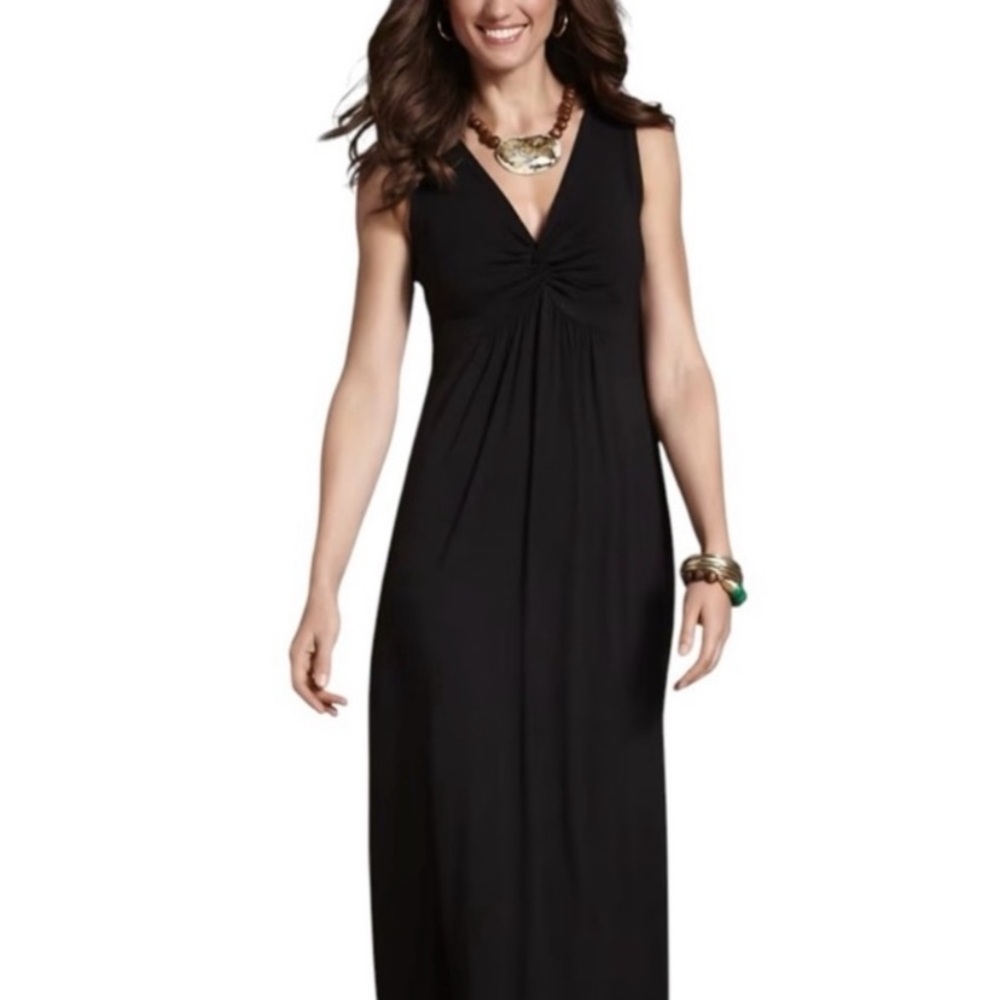 Chico's Elegant Black LBD Midi Maxi Dress Twist Front Bodice Sleeveless NYE